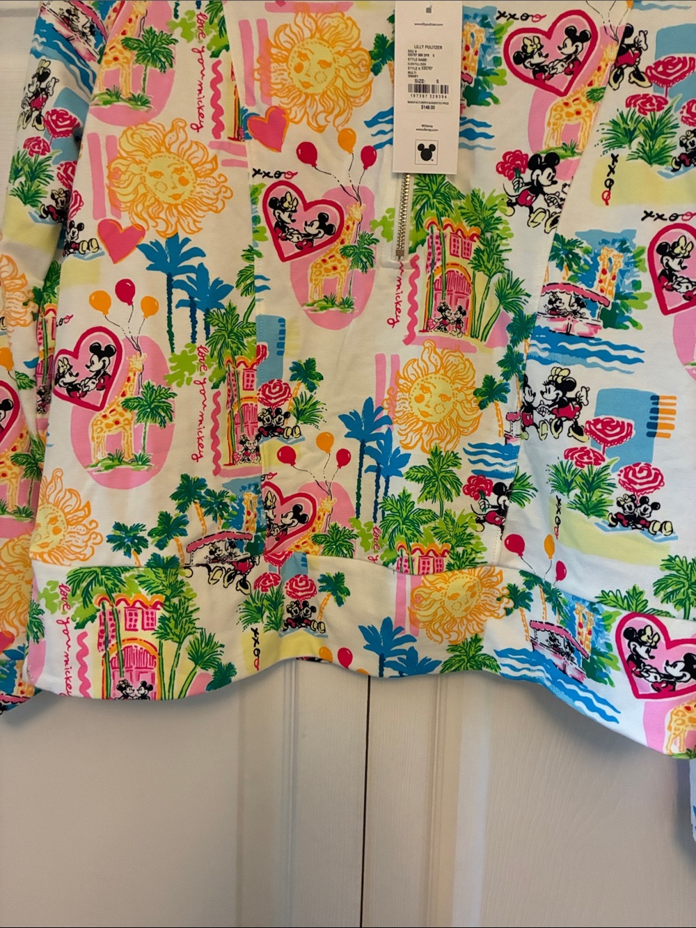 Lilly Pulitzer Multicolor Disney Print Zip Pullover - Pink, Yellow, Green, Blue - Picture 6 of 7